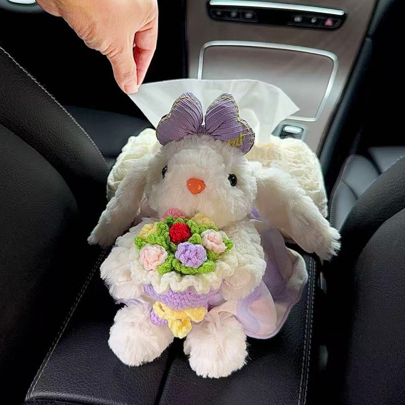 2026 New Model Car Tissue Box, Cute Rabbit Design, High-End Feel, for Use in Car Armrest Box, Cute Decoration