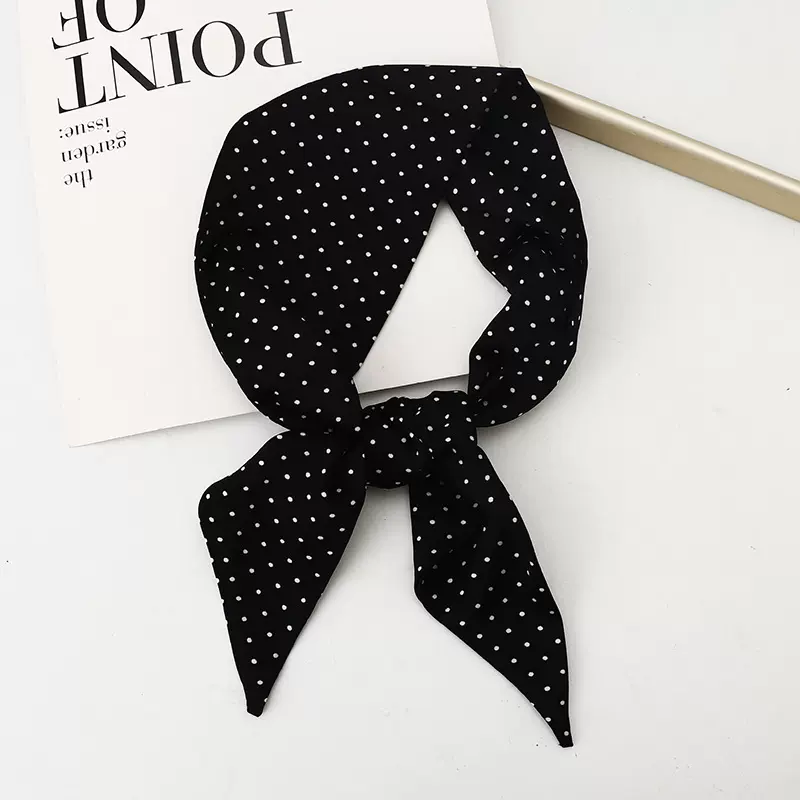 黑色波点长条丝巾女韩国新款高级感系脖装饰小飘带包包围巾配饰