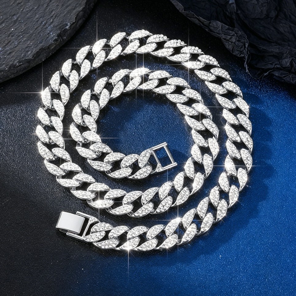 Collar de hip-hop de oro redondo de aleación joyería cadena cubana al por mayor sin decoloración con diamantes collar de comercio exterior para hombres