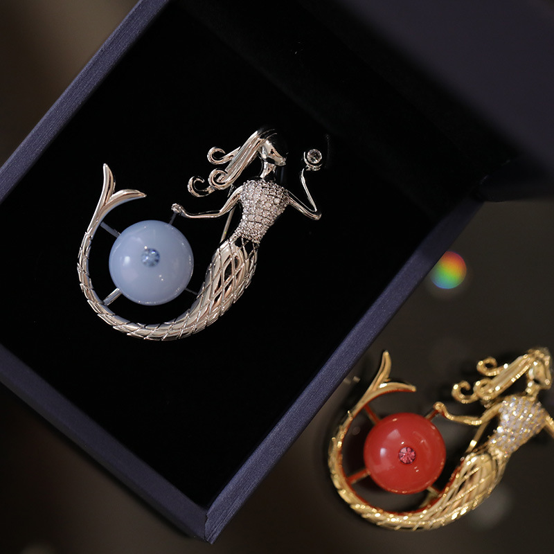 Qianyu Silver Japanese and Korean exquisite Mermaid brooch high-end freshwater pearl pin DIY empty support jewelry accessories