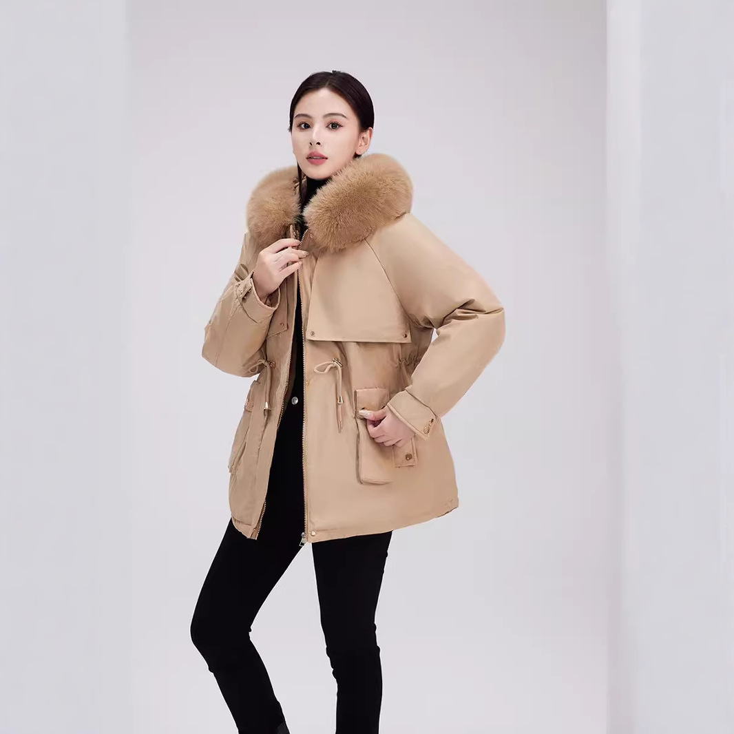 Paquete de algodón de mujer mediano largo invierno 2024 nuevo chaqueta de algodón de pluma pequeña chaqueta de algodón de moda