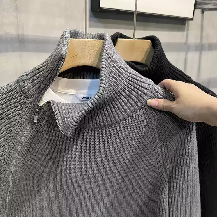 Cuello medio alto prueba de personalidad con cremallera camiseta de punto suéter hombre viejo estilo de negocios otoño invierno suéter de tendencia fábrica transfronteriza al por mayor image 4