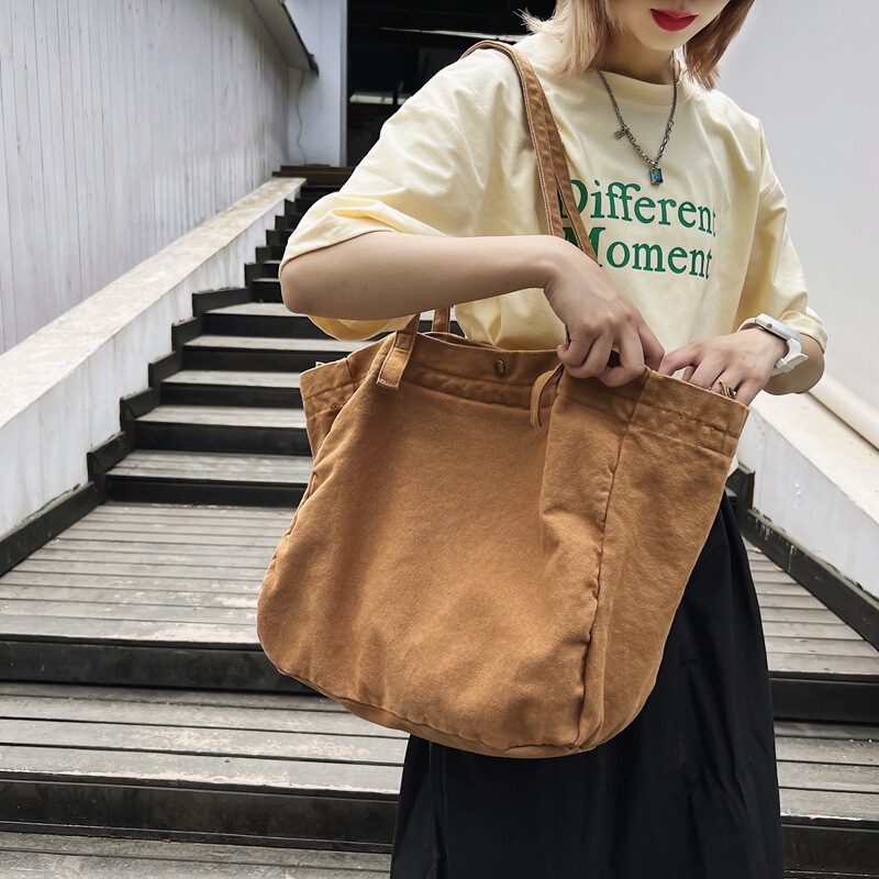 Japanese style lazy style artistic large capacity canvas bag women's solid color simple all-match shopping bag student class shoulder bag Japanese style lazy style artistic large capacity canvas bag women's solid color simple all-match shopping bag student class shoulder bag