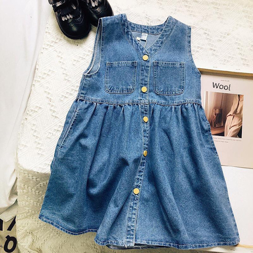 Girls' Denim Skirt & Vest Dress 2024 Summer: Baby Girl's Shirt-Strap Skirt Two-Piece Dress for Kids – Model 5573