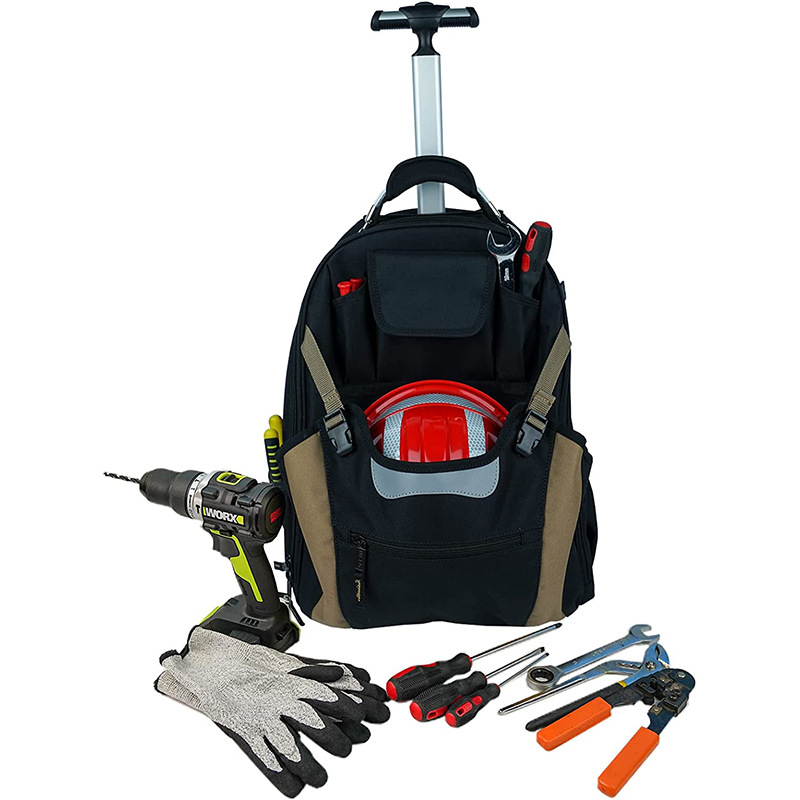 带轮拉杆工具包,耐磨耐用男式重型工具背包工具维修收纳袋