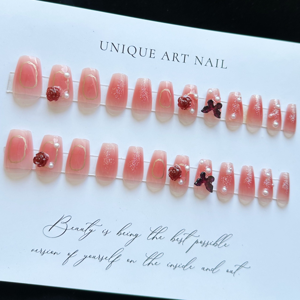 Usar manicura Rosa mariposa desgaste manicura parche acabado uñas falsas puro deseo viento parche