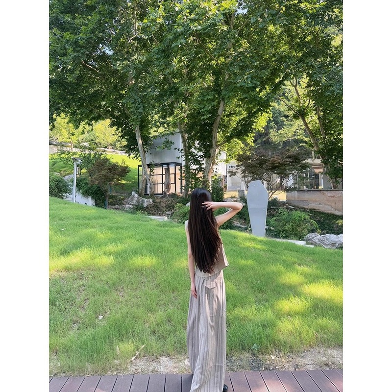 老钱风松弛感夏季新款工装背心上衣高腰显瘦条纹阔腿裤|undefined