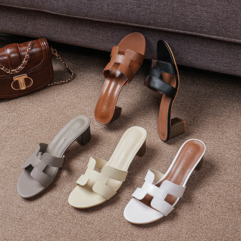 High-Heeled Slippers for Women, Chunky Heel Sandals for Outdoor Wear, 2026 New Model, Comfortable for Daily Use, Versatile Slip-Ons Wholesale