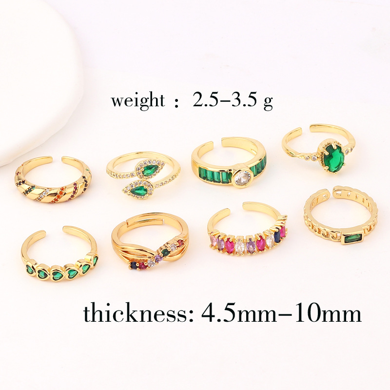 Fashion Geometric Water Droplets Heart Shape Copper Open Ring Inlay Zircon Copper Rings