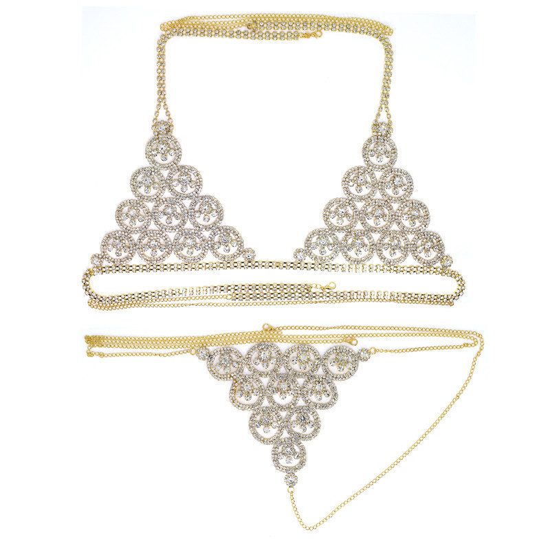 exaggerated round rhinestone body chain sexy beach bikini chest chain