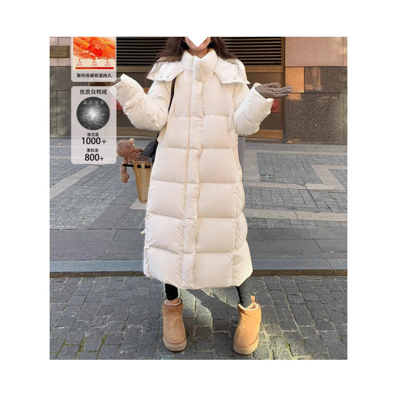 Thickened Long down Jacket for Women 2025 New Loose Knee-Length White Duck down Winter Jacket