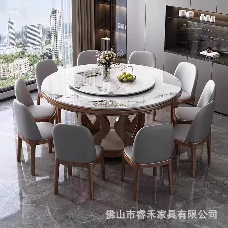 Высококачественный обеденный стол и стул из цельного дерева, современный простой круглый домашний круглый стол для маленькой квартиры с поворотным обеденным столом