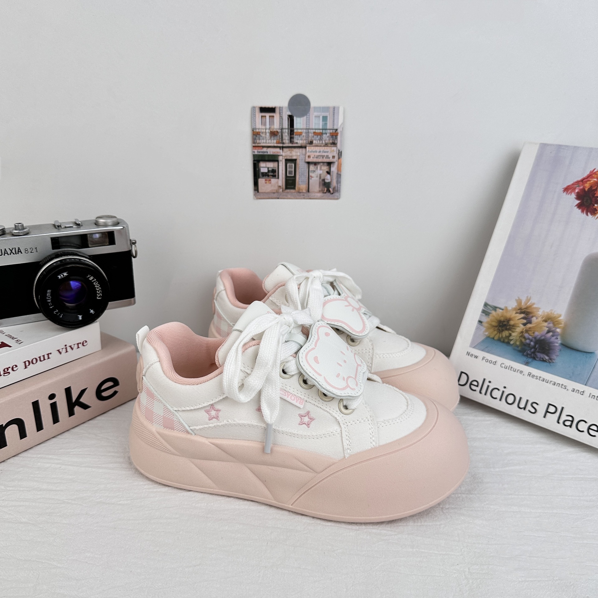 Yuanbo coreano zapatos de skate casuales para mujeres 2025 nuevo verano lindo zapatos blancos con faldas zapatos de pan