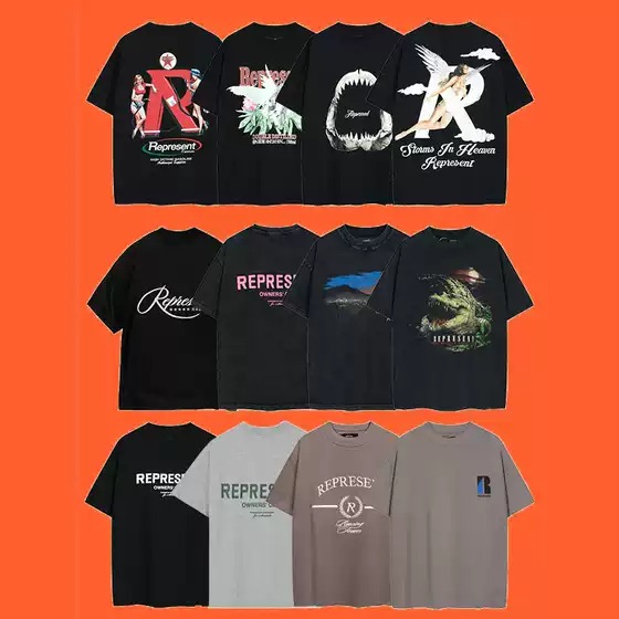 Retro High Street REPRESENT letters distressed washed Angel floral print couple short sleeve T-shirt men and women