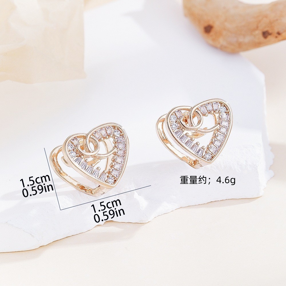 Hollow Heart CZ Stud Earrings for Women - Trendy Gold Plated Copper Ear Jewelry detail image 8