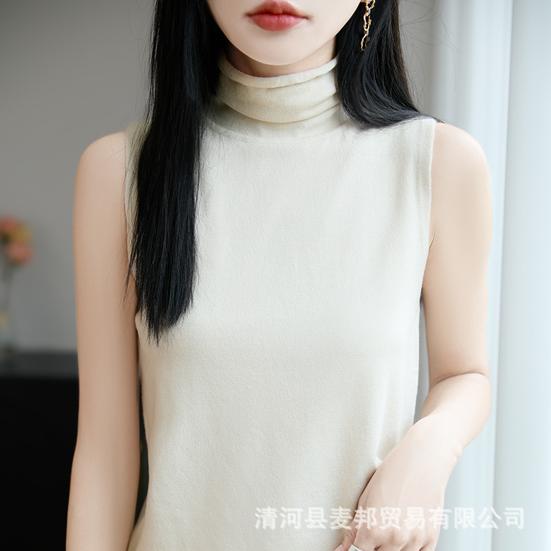 Cross-Border Wholesale Turtleneck Knitwear Sleeveless Vest for Women 2025 New Outer Wear Thin Top with Bottoming Shirt