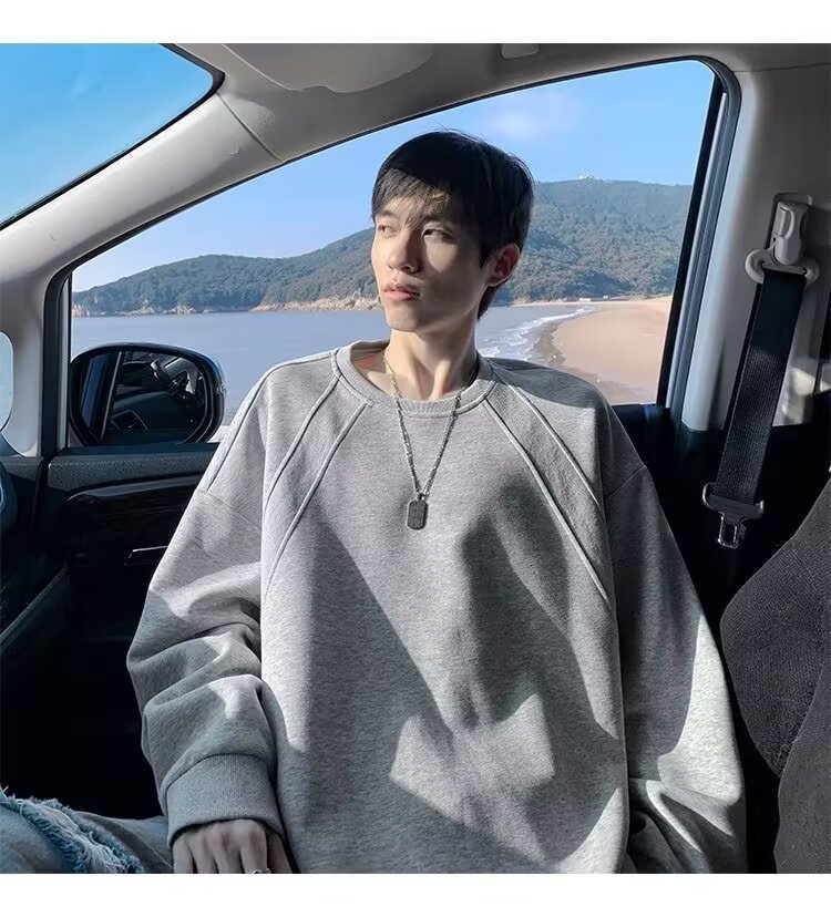Versatile Youth Patchwork Hoodie Men's Autumn Long Sleeved T-shirt Retro Round Neck Top Trendy_voghion.com