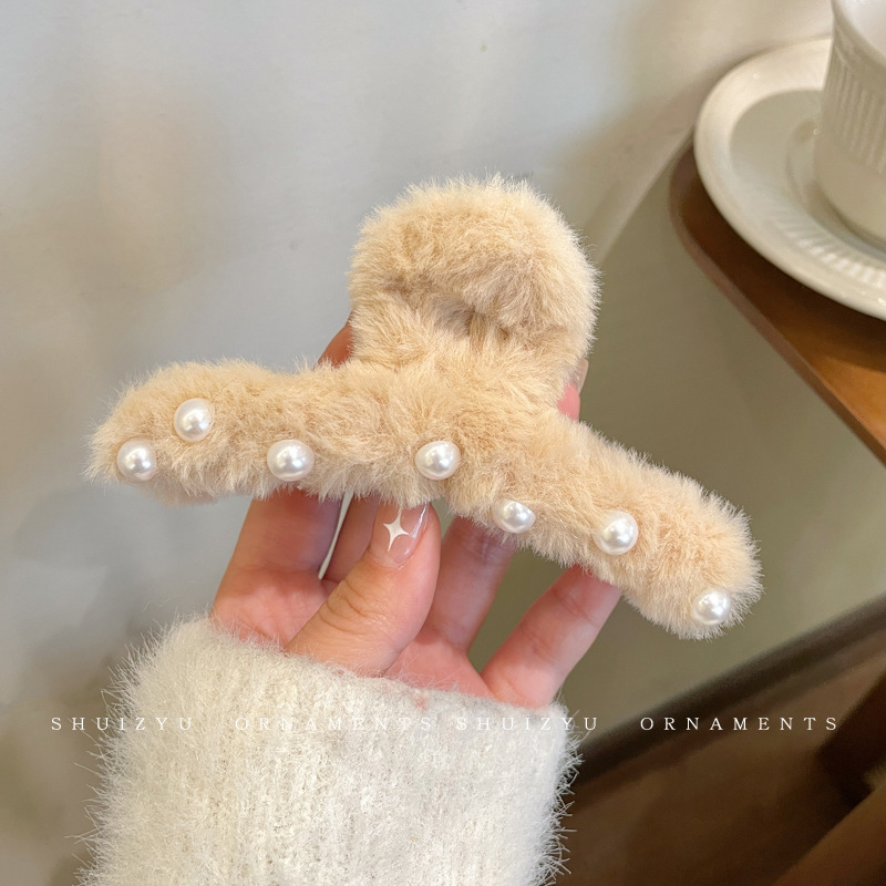 可爱毛绒小熊发量多抓夹女韩版百搭大号鲨鱼夹后脑勺盘发发夹头饰|undefined