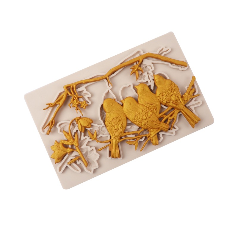 Fondant molde de silicona pájaro rama seco ritmo cake Edge hojas chocolate epoxi decorativo