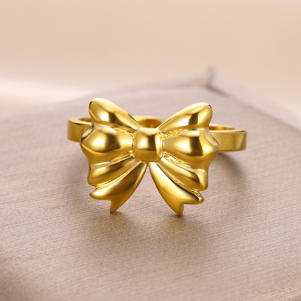 5g Weight 0.03µm-0.05µm Gold Plating Thickness PVD Coated Gold Plating Process 18K Real Gold Plated Plating Material Stone-Free Inlay Material Open Rings Classification 1 Piece Quantity Holiday, Daily Occasion 304 Stainless Steel Material Bow Knot Pattern All Seasons Season Women's Gender Vacation, Simple Style Style Waterproof Non Tarnish Craft PVD Coated Real Gold Plated Bow Knot 304 Stainless Steel Vacation Simple Style Waterproof Non Tarnish Open Rings 3
