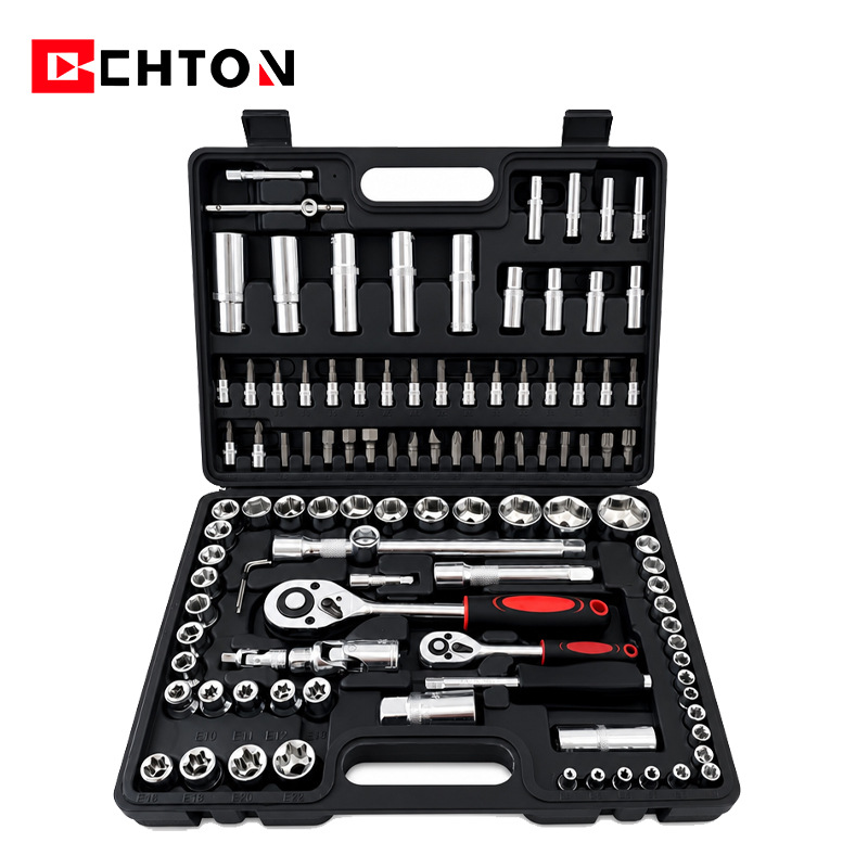 216-piece set of ratchet wrenches and sockets for auto and machine repair, made of carbon steel and galvanized, a complete set of combination hardware tools
