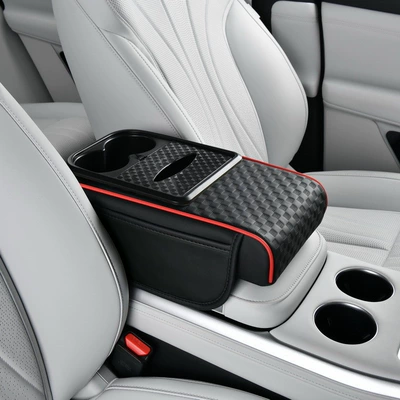 Five-In-One Armrest Box Mat, Non-Slip, Armrest box pad - black-red