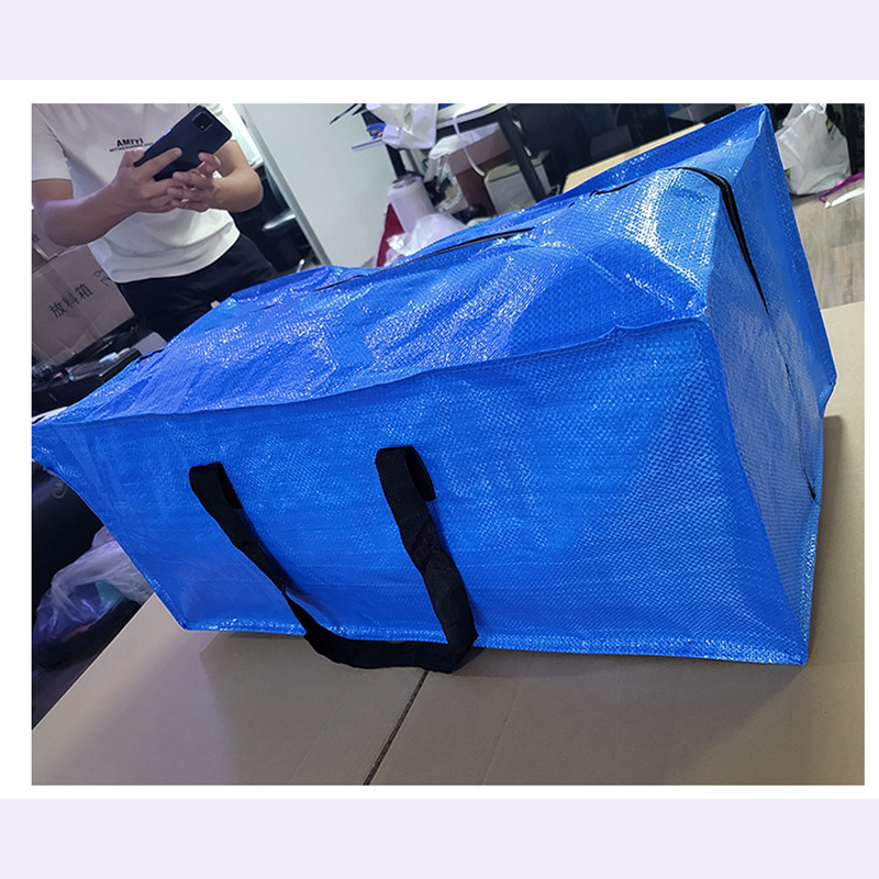 Portátil de doble hombro con cremallera bolsa de equipaje de almacenamiento PP bolsa tejida de plástico grande embalaje azul a prueba de polvo frata al por mayor