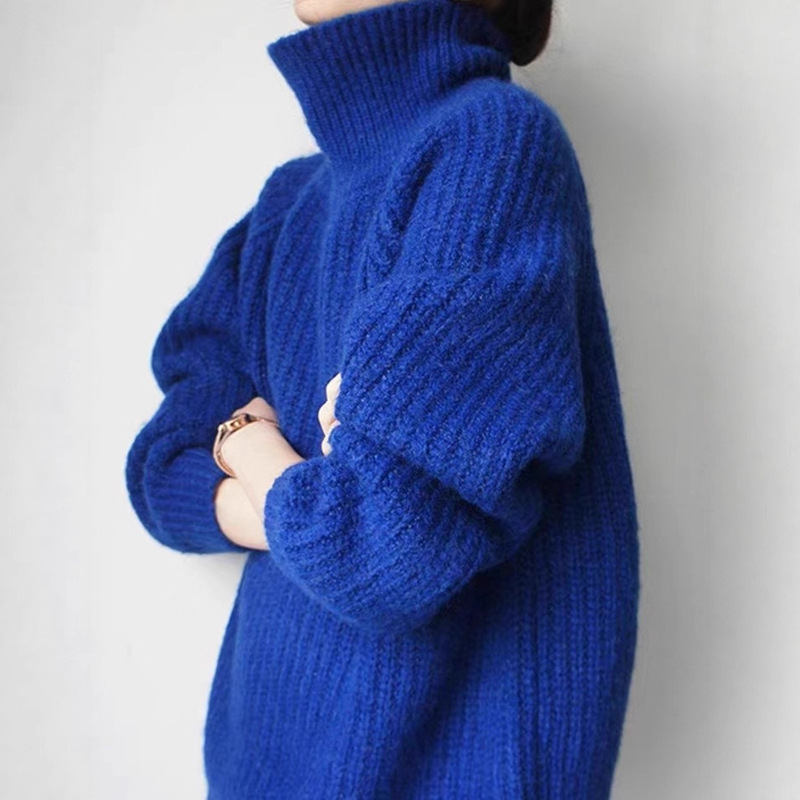 Klein Blue Turtleneck Pullover Thick Stick Needle Soft Waxy Sweater 2025 Autumn and Winter New Outwear Lazy Loose Top for Women