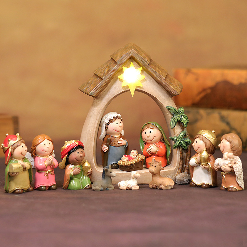 圣诞节LED灯耶稣诞生马槽组场景摆件 人物装饰品节日礼物跨境新品
