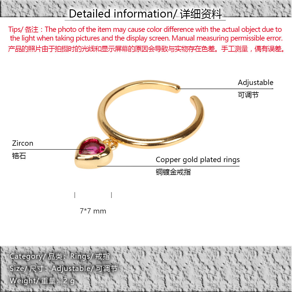 Micro Heart-shaped Zircon Ring Female Fashion Design Ins Index Finger Ring Simple Gold Plated Copper Ring Open Ring Wholesale display picture 18