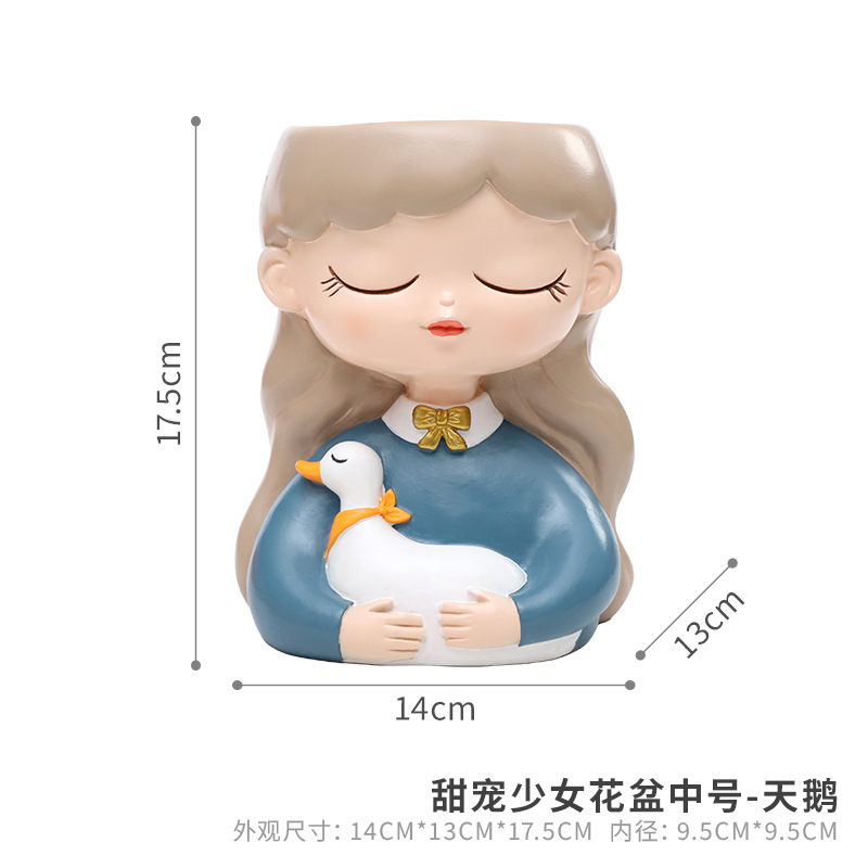Chậu cây hình bé gái resin, chậu mini để bàn, trang trí ban công, sân vườn và nhà (RG-229)