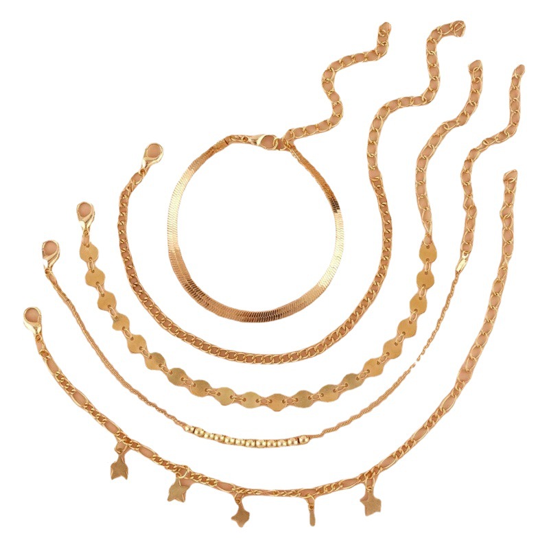 Cadena hecha a mano de múltiples capas de la tobillera De La Venta caliente transfronteriza europea y americana de las mujeres ronda estrella de cinco puntas con lentejuelas tobillera multicapa fábrica al por mayor