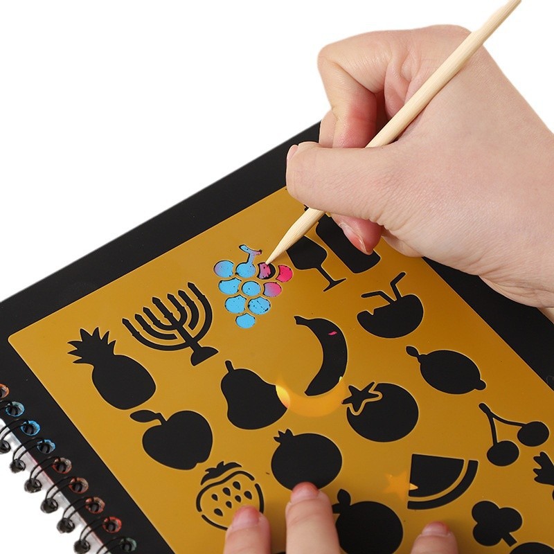 A4 graffiti divertido papel negro dibujo puzzle infantil raspado papel de dibujo DIY dibujo de raspado