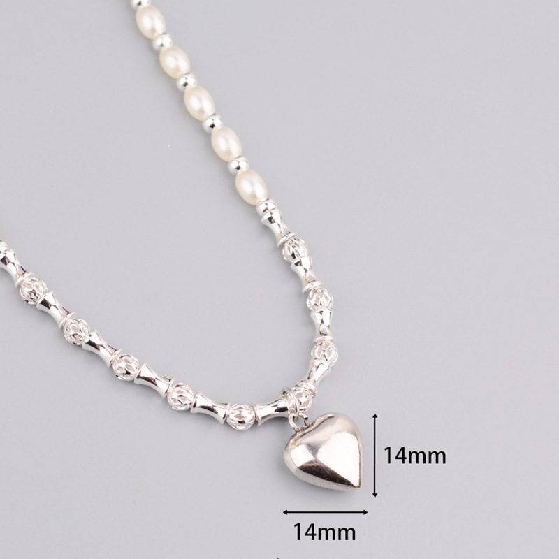 Fashion Sweet Heart-shaped Necklace Pearl Stitching Chain Copper Necklace display picture 1