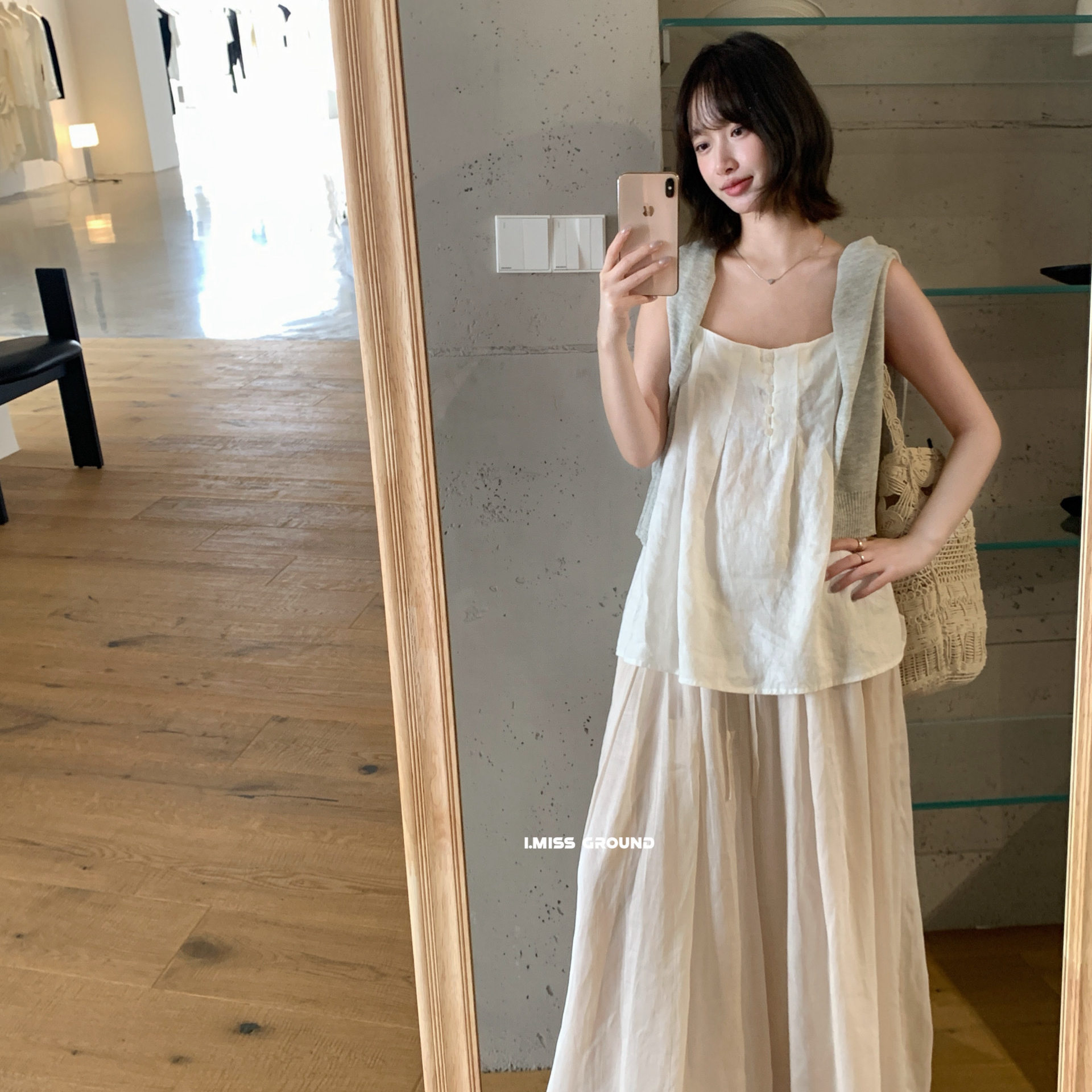 Quần culottes ống rộng chất liệu ramie mát mẻ, cạp chun, phong cách nghỉ dưỡng — màu hồng, Màu xanh sữa, màu mơ