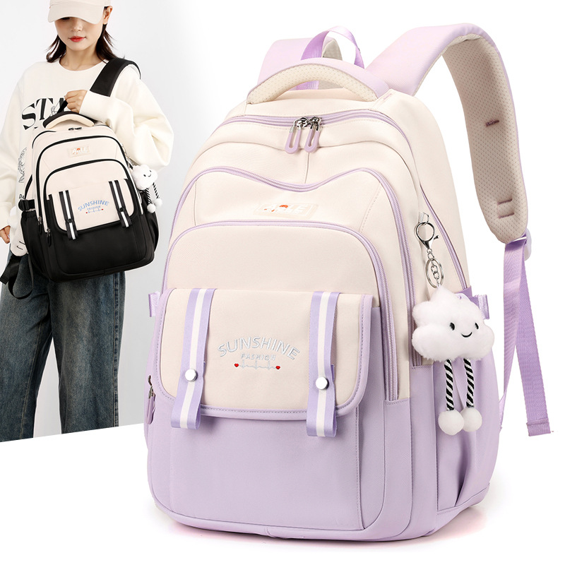 Mochila escolar para estudiantes de secundaria, escuela secundaria, gran capacidad, dibujos animados japoneses simples, mochila para estudiantes de primaria, color de contraste del campus nuevo