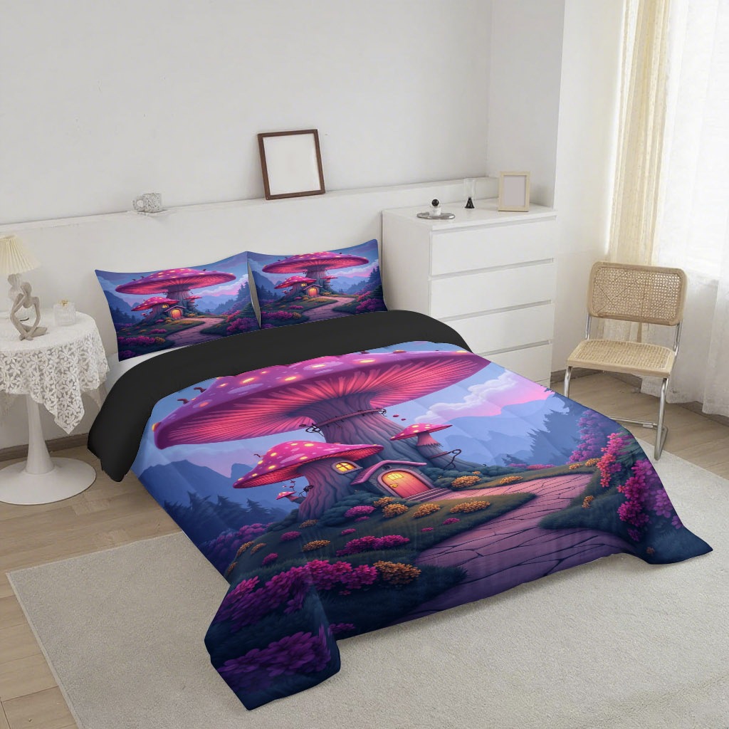 TEMU / JIT nuevo producto fantasía hongos 3D impresión digital 180gms edredón ropa de cama conjunto de fábrica suministro directo