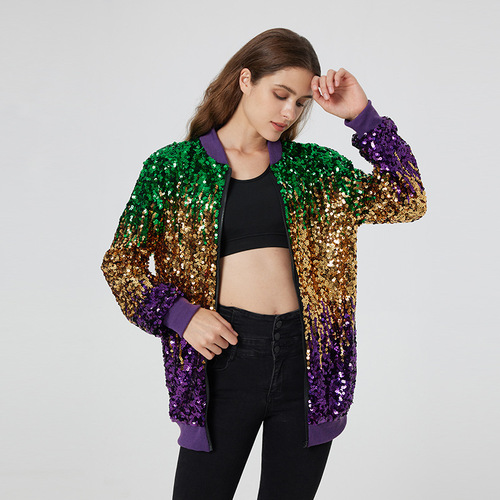 Green Gold sequined jazz dance coats for women girls hiphop street rapper  singers Gogo dancers performance