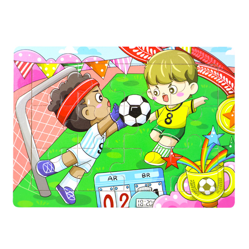 Rompecabezas plano de madera de 12 piezas, juguetes educativos para niños pequeños, rompecabezas de pensamiento lógico cognitivo de animales de dibujos animados de educación temprana