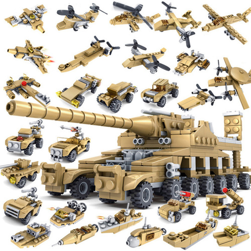 Kaizhi Firefighting Military Special Warfare 16-in-1 Tank Car Helicopter Children's Building Block Assembling Toy