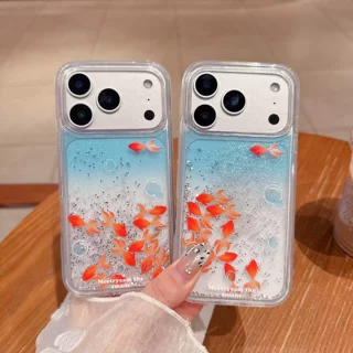 适用iphone17流沙锦鲤鱼手机壳苹果16ProMax闪粉高级感15保护套14