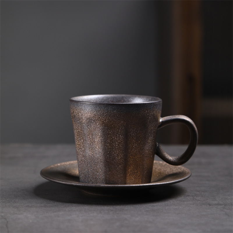 Estilo japonés vintage de cerámica taza de café y platillo traje creativo regalo taza de té de la tarde taza de café de gres