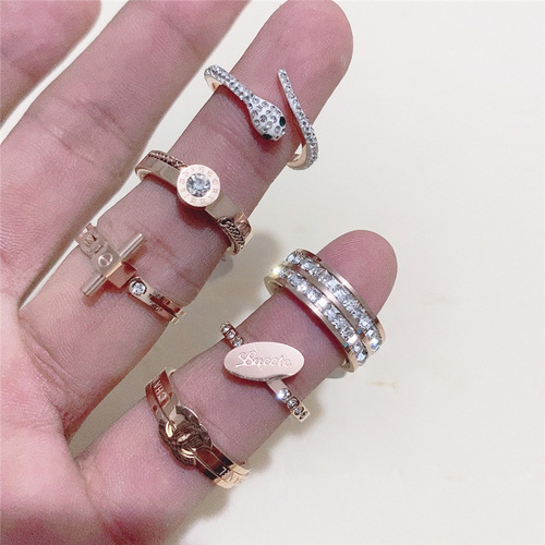 New Arrival Geometric Color-Tone Titanium Steel Ring, Korean-Style Versatile, Fresh and Clean Finger Ring, Women's Tail Ring