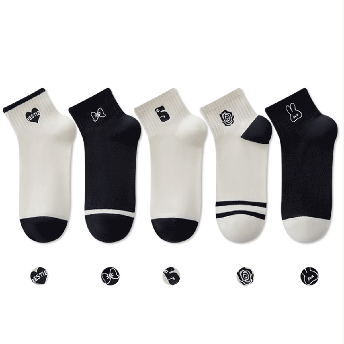 Calcetines de la serie 5 de letras femeninas con colores mezclados