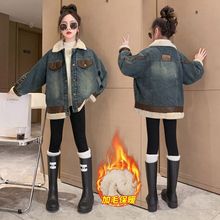 女童加绒牛仔外套2025冬装新款洋气女大童外套加厚棉服冬款韩版潮