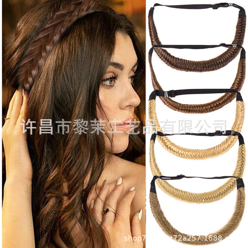 Fish Bone Braid Foreign Trade Hot Selling Twist Braid Hair Hoop Bohemia Fish Bone Braid Hand-woven Five-strand Braid Wig