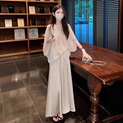 2025韩系清纯系穿搭套装感巨好看茶里茶气醋酸缎面连衣裙子女夏季