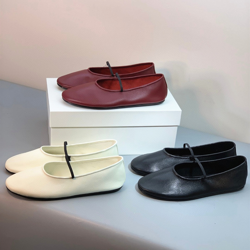 Row-Style Flat Round-Toe Vintage Ballet Shoes, Comfortable Sheepskin Slip-On Mary Jane Shoes for Commuting