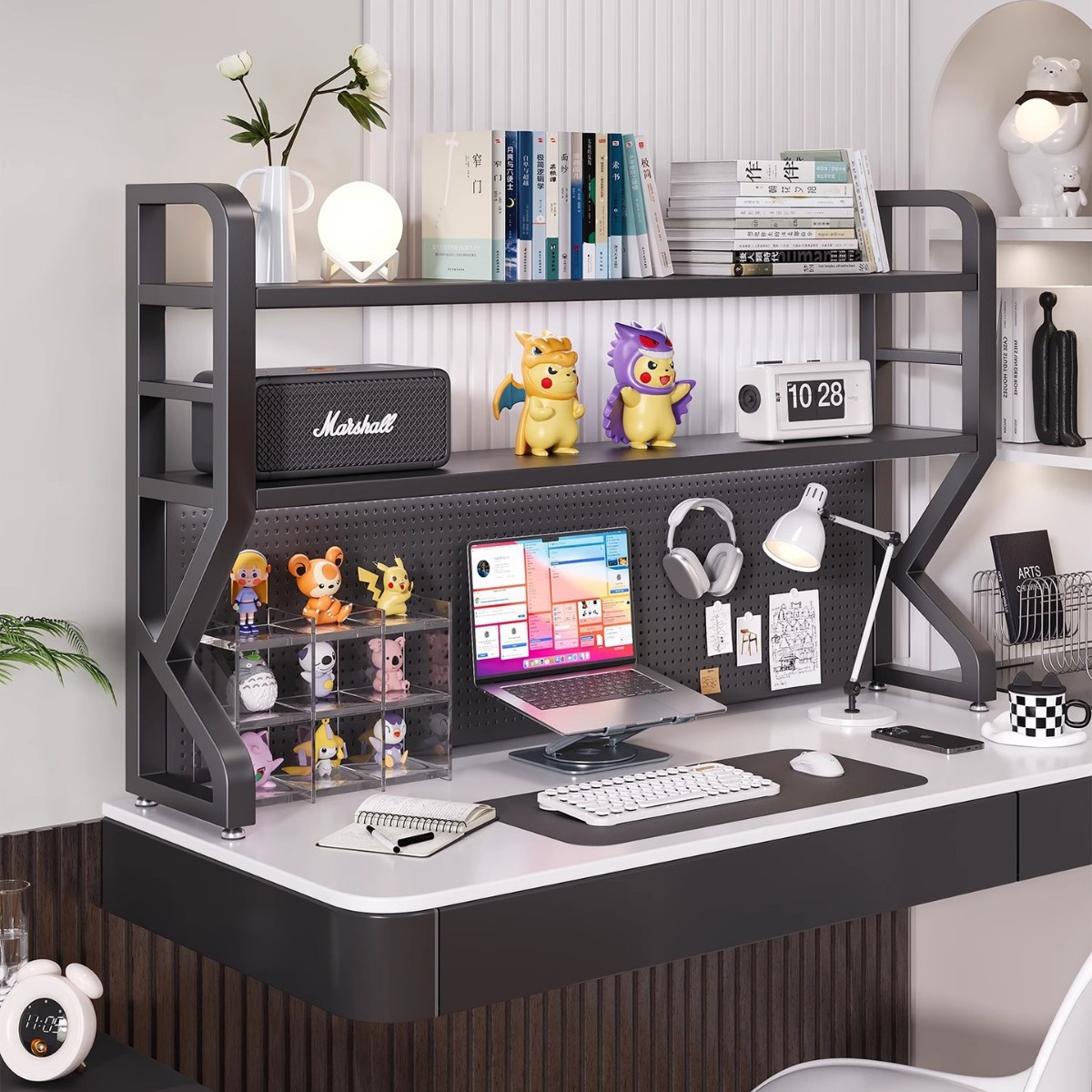 Desktop Storage Rack Office Desk Multi-Layer Bookshelf Iron Table Student Computer Desk Storage Hole Board Bookshelf