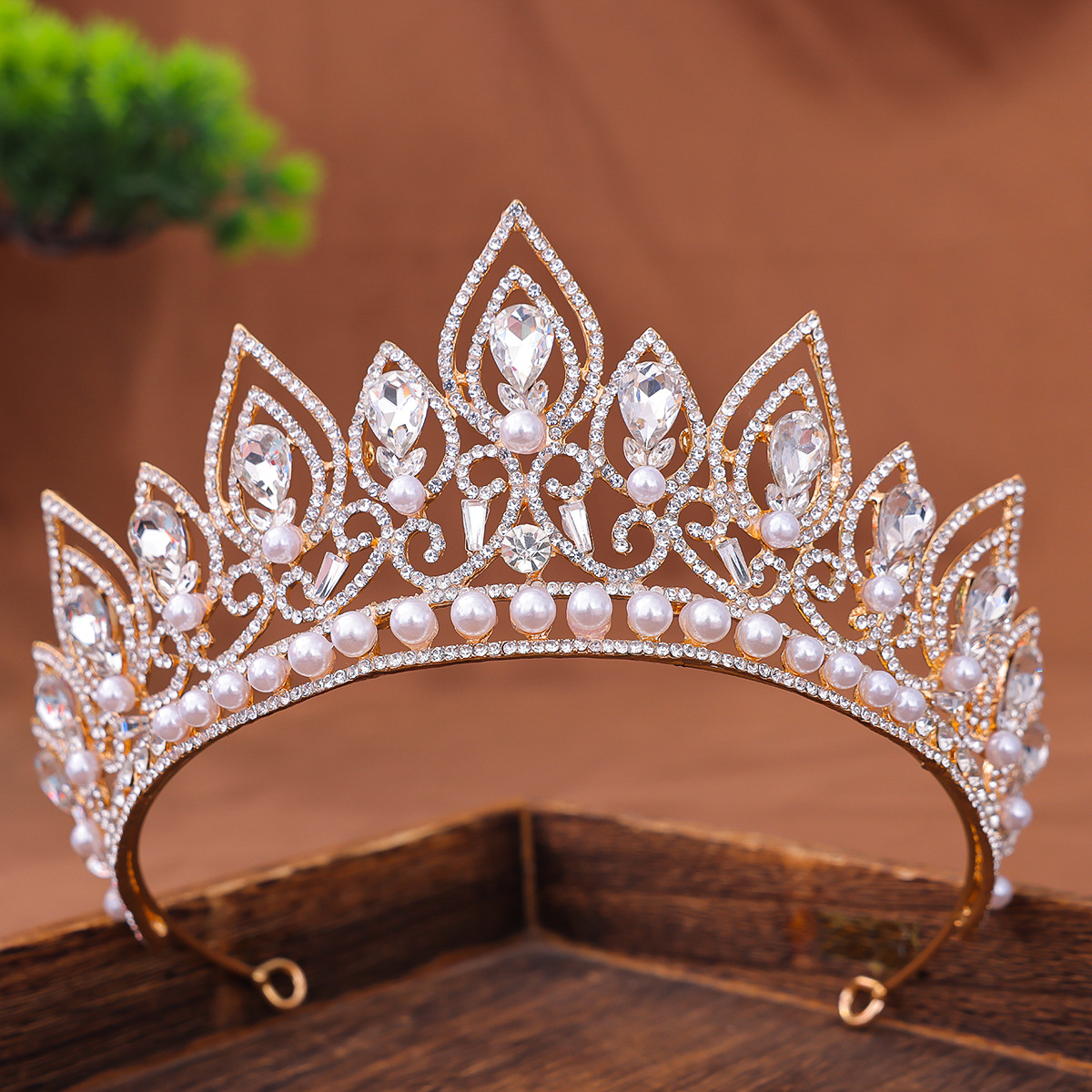 Luxus Barock Kristall Perle Kronen und Diademe für Frauen Abschluss ball Party Braut Hochzeit Haarschmuck Schmuck Diadem Geschenk – Detail 2